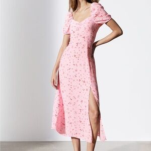 NWT & Other Stories Puff Sleeve Midi Dress with Slit in Pink Floral size 10
